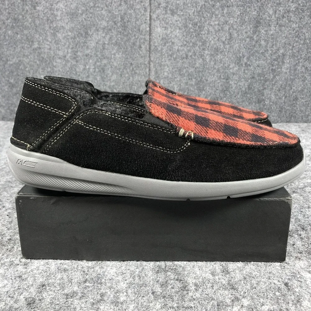 Clarks Shoes Mens Size 9.5 Black‎ Red Plaid Slip On Loafers Slippers Buffalo